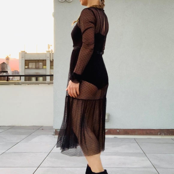 Who What Wear Boho Sheer Full Lace Mesh Long Dress - Picture 13 of 16